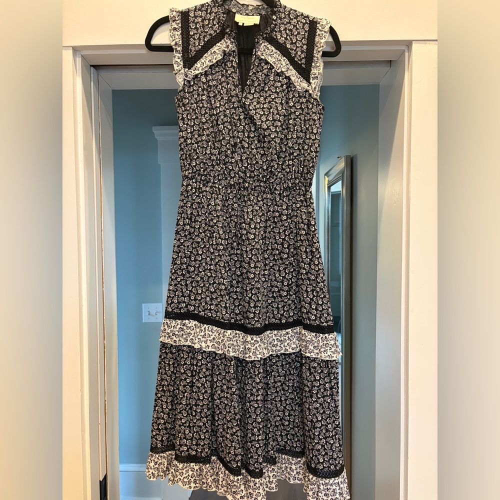 kate spade Black and White Floral Tiered Maxi Dress XS